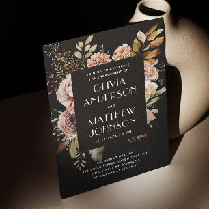 Elegant fall black floral wedding engagement party invitation