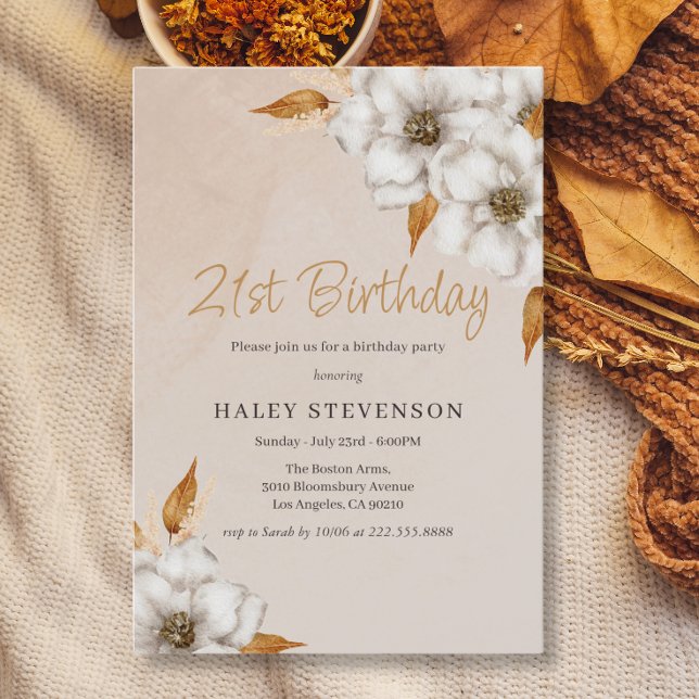 Elegant Fall Boho Chic Floral 21st Birthday Party Invitation (Creator Uploaded)