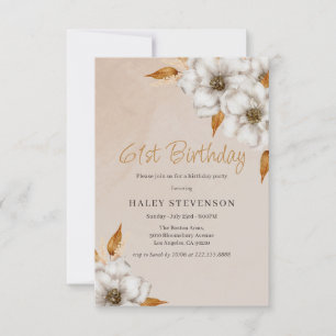 Elegant Fall Boho Chic Floral 61st Birthday Party Invitation