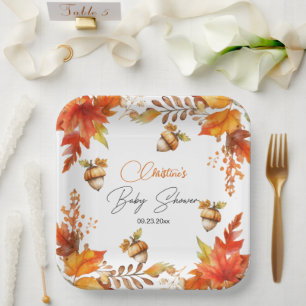 Elegant Fall Boho Floral Baby Shower Paper Plate