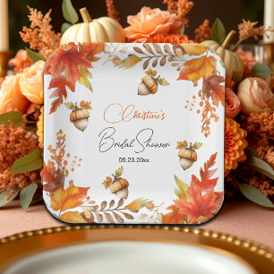 Elegant Fall Boho Floral Bridal Shower Paper Plate