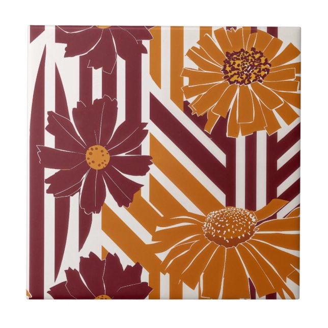 Elegant Fall Botanical Geometric Pattern Ceramic Tile (Front)