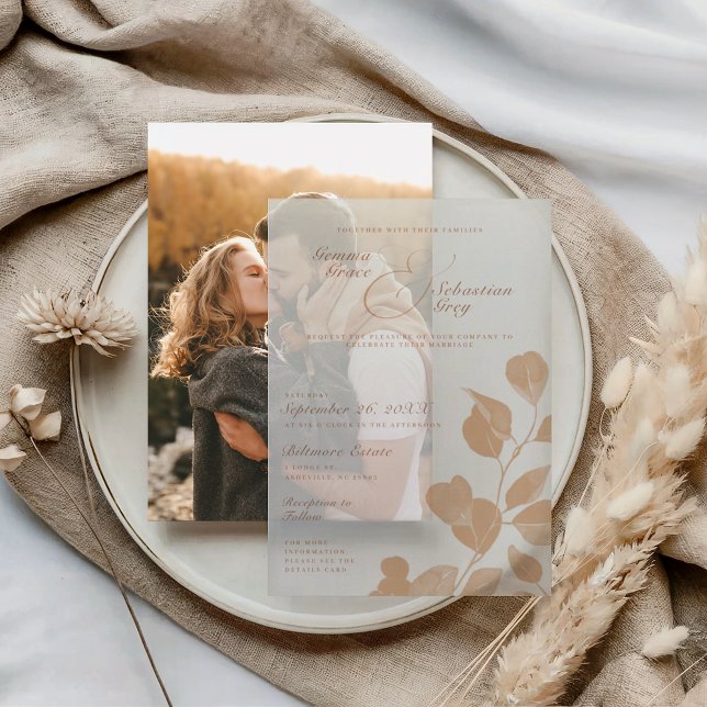 Elegant Fall Botanical Terracotta Overlay Wedding Vellum Invitations (Creator Uploaded)