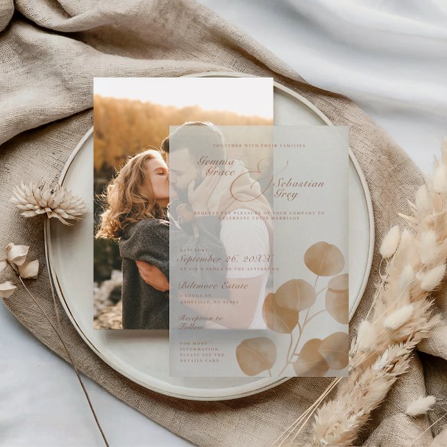 Elegant Fall Botanical Terracotta Overlay Wedding Vellum Invitations (Creator Uploaded)