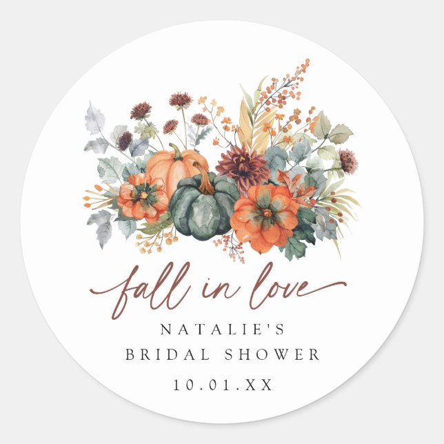 Elegant Fall Bridal Shower Classic Round Sticker (Front)