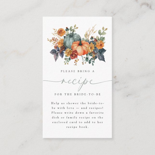 Elegant Fall Bridal Shower Recipe Request Enclosure Card (Front)