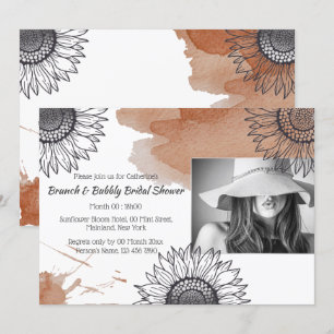 Elegant fall brown grey DIY photo sunflower party Invitation