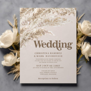 Elegant Fall Brown Pampas Grass Wedding invitation