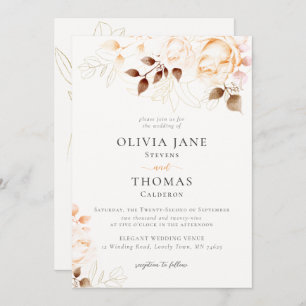 Elegant Fall Burnt Orange Floral Wedding Invitation