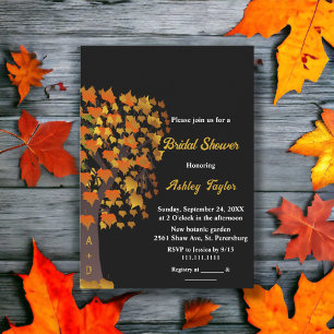 Elegant Fall Carved Tree Black White Bridal Shower Invitation