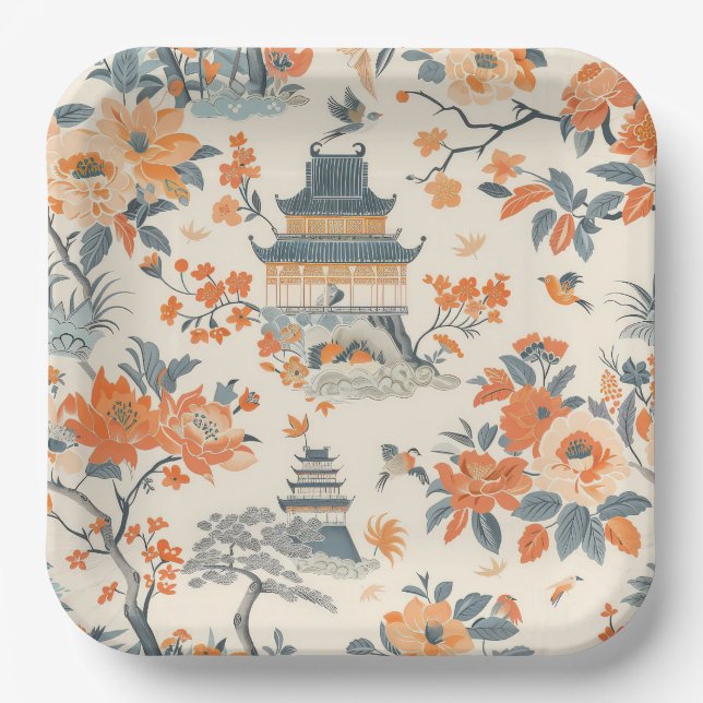 Elegant Fall Chinoiserie Paper Plate (Front)