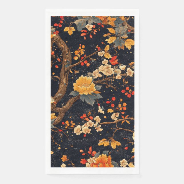 Elegant Fall Chinoiserie Paper Plate Napkin (Front)