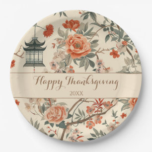 Elegant Fall Chinoiserie Thanksgiving Paper Plate