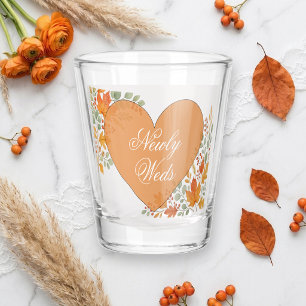 Elegant Fall Colours Leaf Newly Weds Green Orange Shot Glass