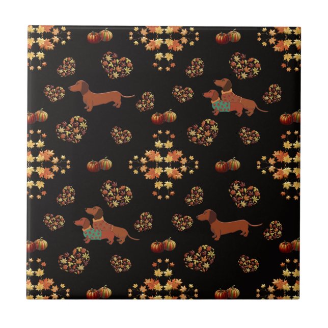 Elegant Fall Dachshund Pattern: Autumn Blooms Ceramic Tile (Front)