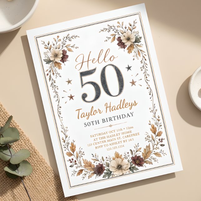 Elegant Fall Floral 50th Birthday Invitation (Creator Uploaded)