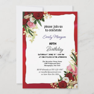 Elegant Fall Floral 50th Birthday Invitation