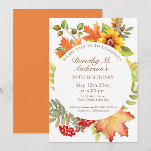 Elegant Fall Floral 95th Birthday Invitation