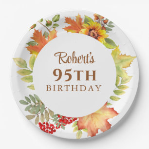 Elegant Fall Floral 95th Birthday Paper Plate