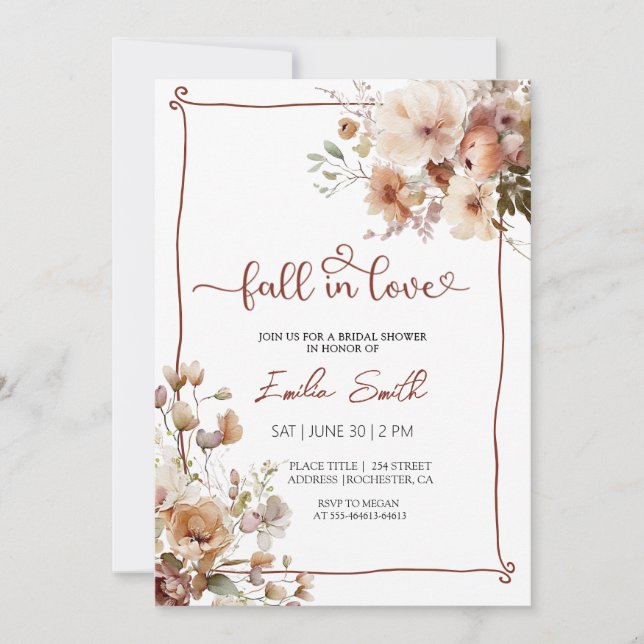 Elegant Fall Floral Autumn Bridal shower Invitation (Front)