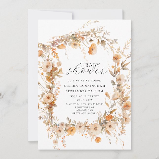 Elegant Fall Floral Baby Shower Invitation (Front)