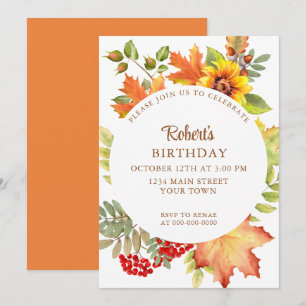 Elegant Fall Floral Birthday Invitation