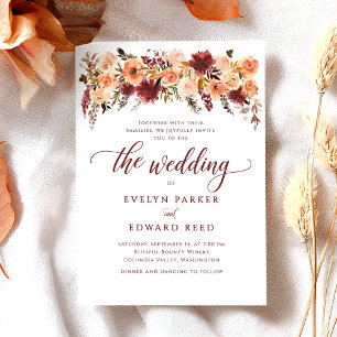 Elegant Fall Floral Bohemian Wedding Invitation