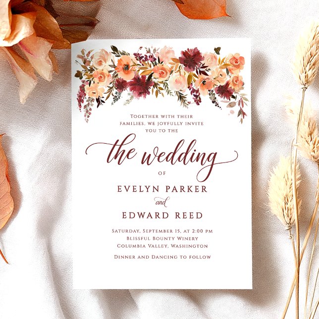 Elegant Fall Floral Bohemian Wedding Invitation (Creator Uploaded)