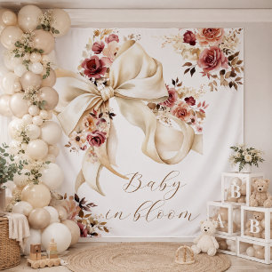 Elegant Fall Floral Bow Baby Shower Backdrop Tapestry