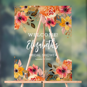Elegant Fall Floral Bridal Shower Welcome Acrylic Sign