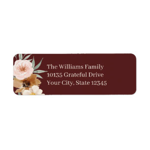 Elegant Fall Floral Bugundy Return Address Label