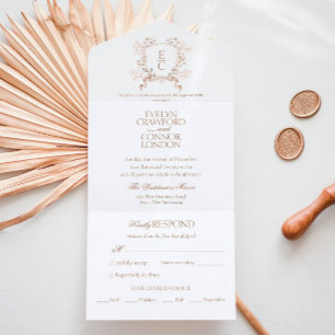 Elegant Fall Floral Crest Bohemian Wedding All In One Invitation