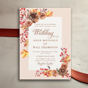 Elegant Fall Floral Frame Romantic Boho Wedding Invitation