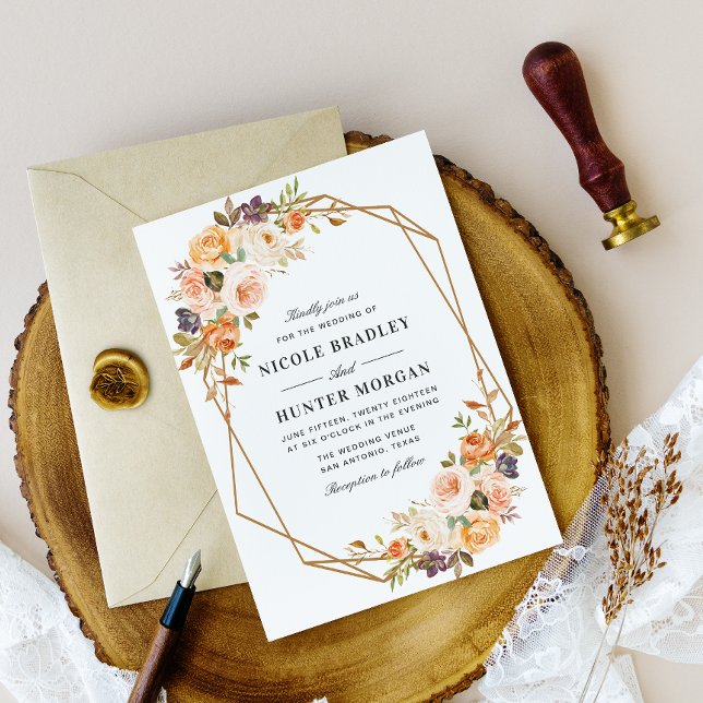 elegant fall floral geometric wedding invitation (Creator Uploaded)