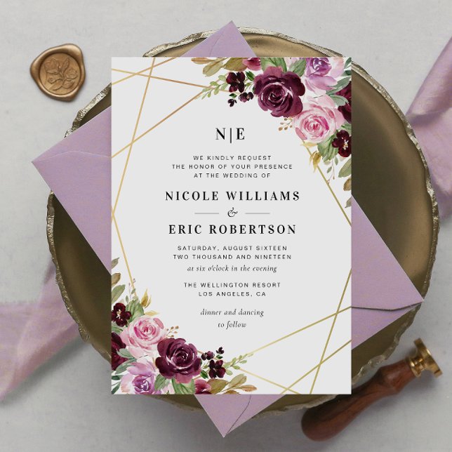 elegant fall floral geometric wedding invitation (Creator Uploaded)
