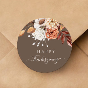Elegant Fall Floral Happy Thanksgiving   Classic Round Sticker