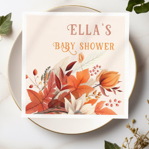 Elegant fall floral leaves baby shower napkin