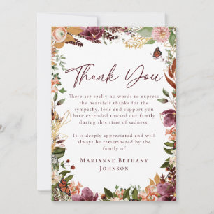 Elegant Fall Floral Memorial Thank You Card