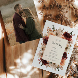 Elegant Fall Floral Photo Wedding Invitation