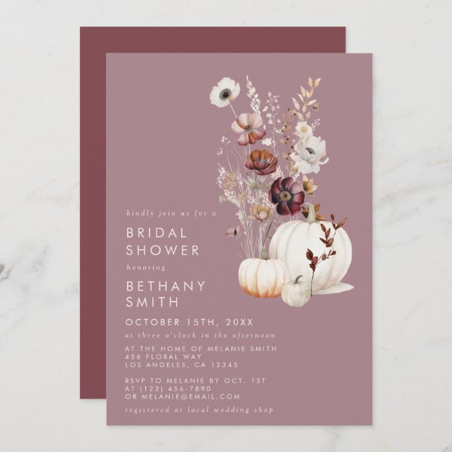 Elegant Fall Floral Pumpkin Bridal Shower Invitation (Front/Back)