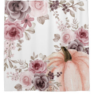 Elegant Fall Floral Pumpkin Neutrals Watercolor Shower Curtain