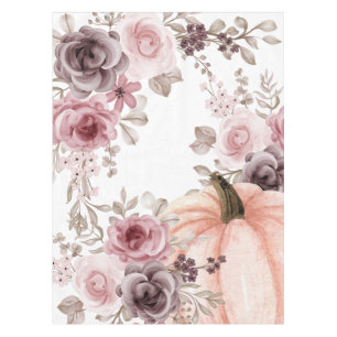 Elegant Fall Floral Pumpkin Neutrals Watercolor Tablecloth