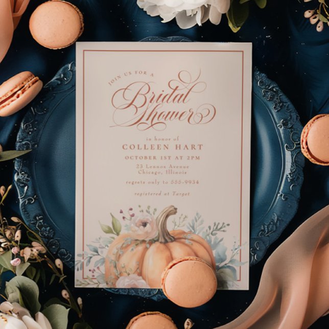 Elegant Fall Floral Pumpkin Script Bridal Shower Invitation (Creator Uploaded)