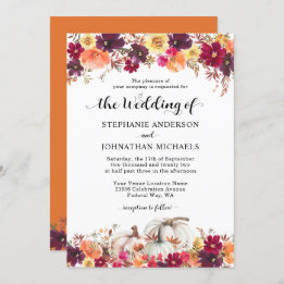 Elegant Fall Floral Pumpkin Wedding Invitation