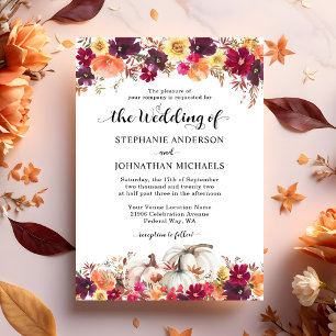 Elegant Fall Floral Pumpkin Wedding Invitation