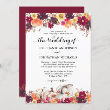 Elegant Fall Floral Pumpkin Wedding Invitation