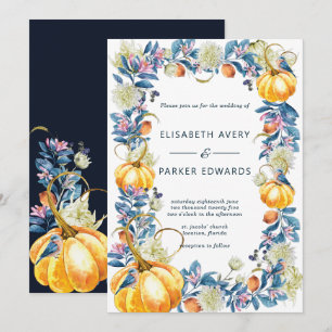 Elegant Fall Floral Pumpkin Wedding Invitation
