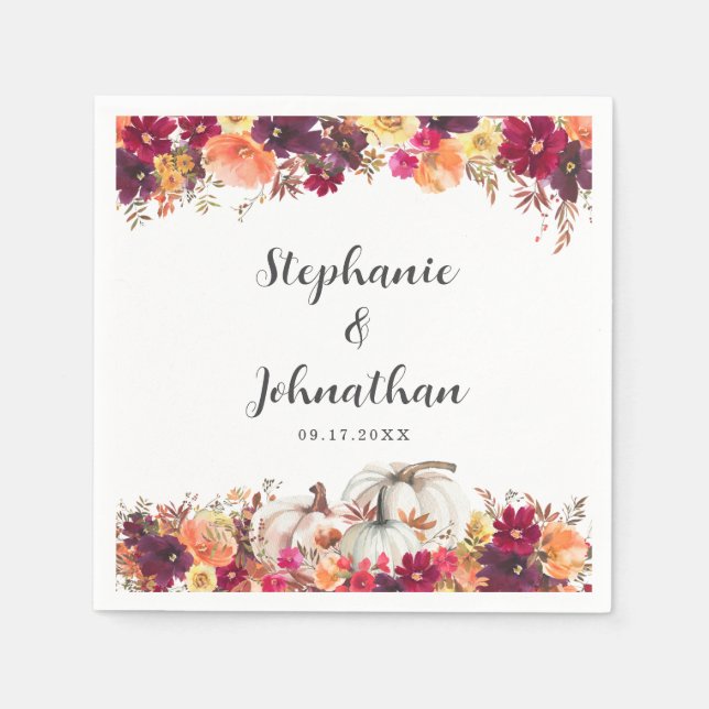 Elegant Fall Floral Pumpkin Wedding Napkin (Front)
