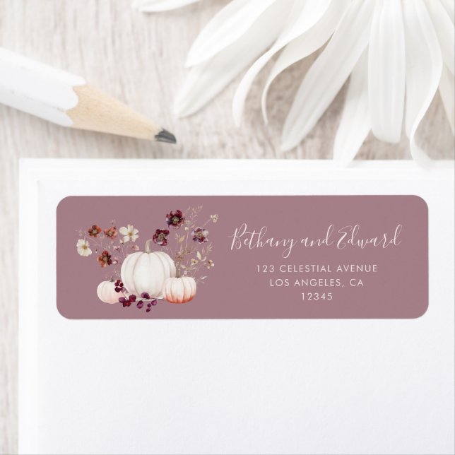 Elegant Fall Floral Pumpkin Wedding Return Address Label (Insitu)