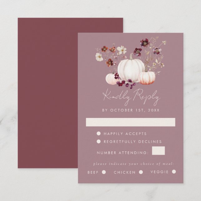 Elegant Fall Floral Pumpkin Wedding RSVP Card (Front/Back)